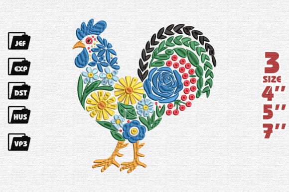 Colorful Folk Art Floral Rooster Embroidery Design Review