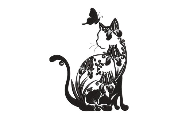 Floral Cat Butterfly: A Charming Seasonal Embroidery Pick