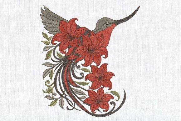 Floral Red Lily Hummingbird Embroidery Design Review