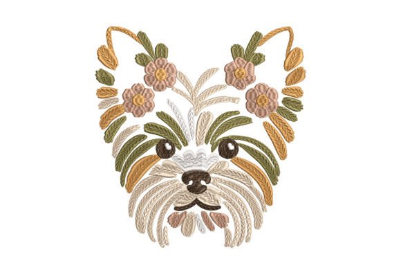 Floral Yorkie Head Dog Embroidery Design