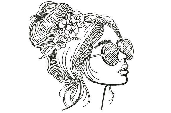 Girl with Floral Bun: A Charming Embroidery Design for Personalized Gifts