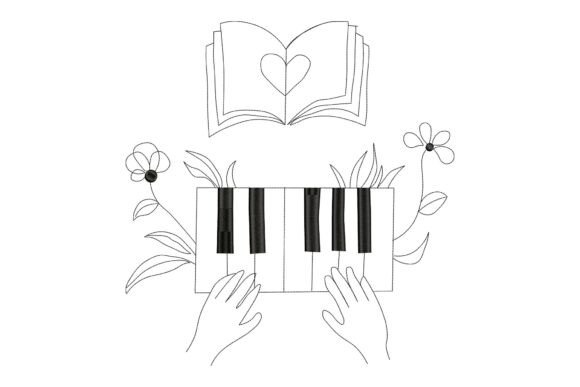 Piano and Book Love: A Thoughtful Embroidery Design for Small Business Branding