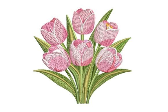 Pink Tulip Bouquet: A Spring-Inspired Embroidery Design for Seasonal Crafts