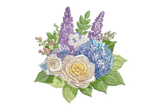 Purple and Blue Bouquet: A Floral Embroidery Design for Brand Identity