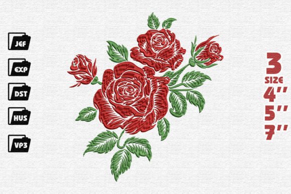 Red Rose Bouquet Embroidery Design: A Seasonal Staple