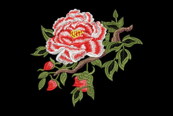 Striped Peony Branch: A Fresh Floral for Boutique Embroidery